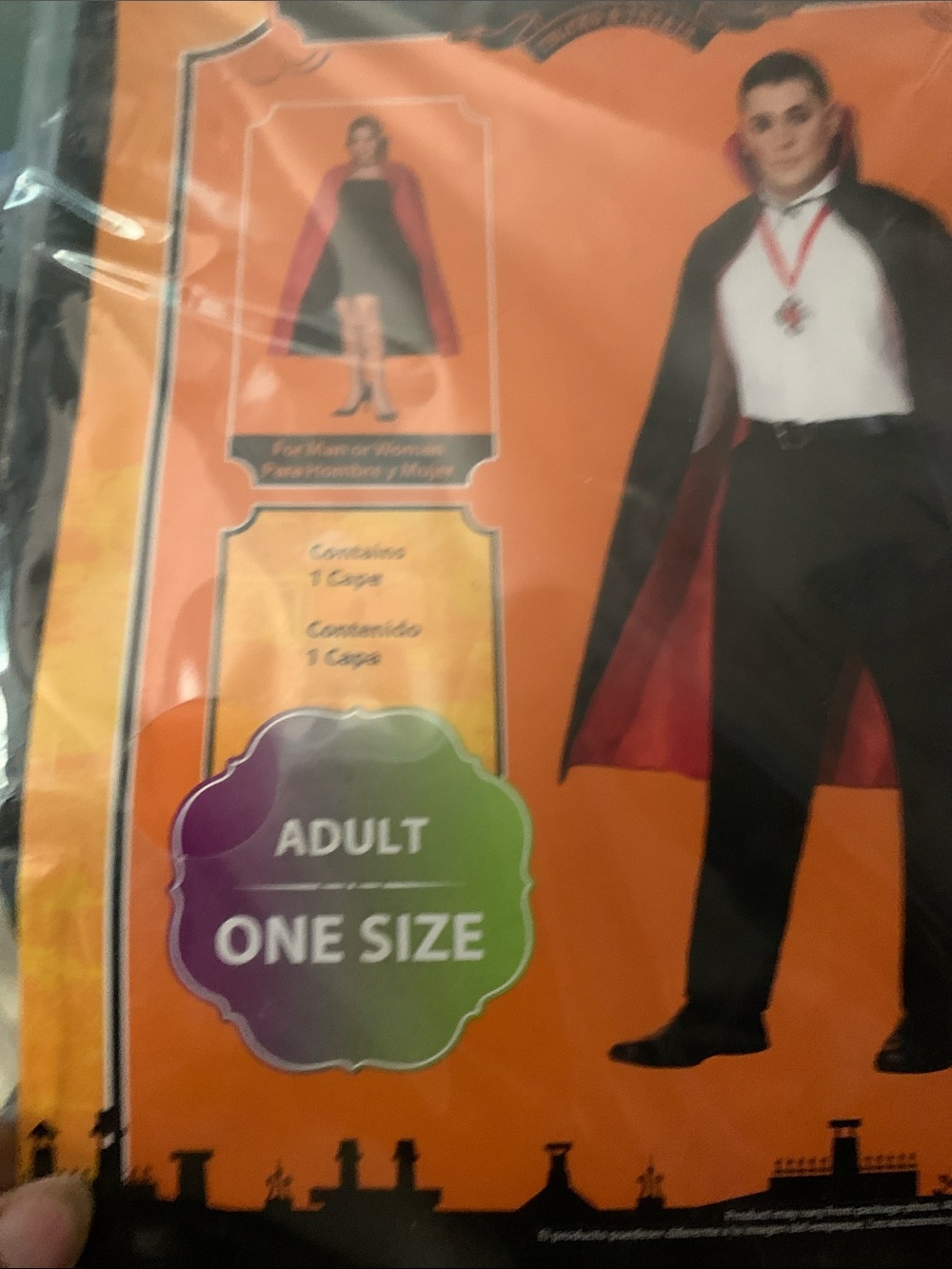 Black and Red Reversible Nylon Cape - Adult Costume - Picture 5 of 5